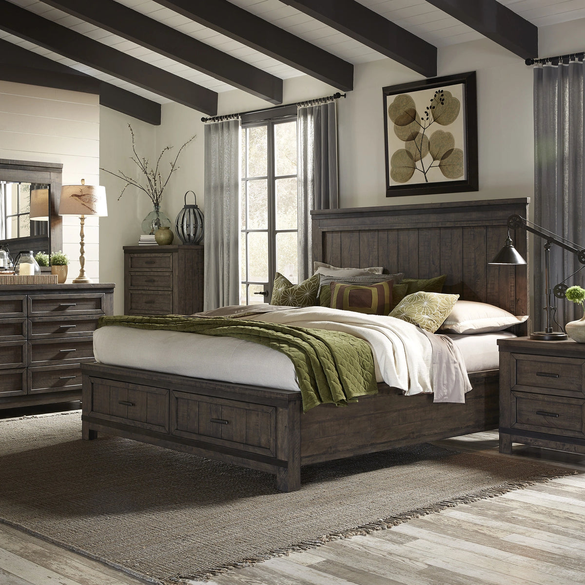 Thornwood Hills King Storage Bed, Dresser & Mirror, Night Stand image