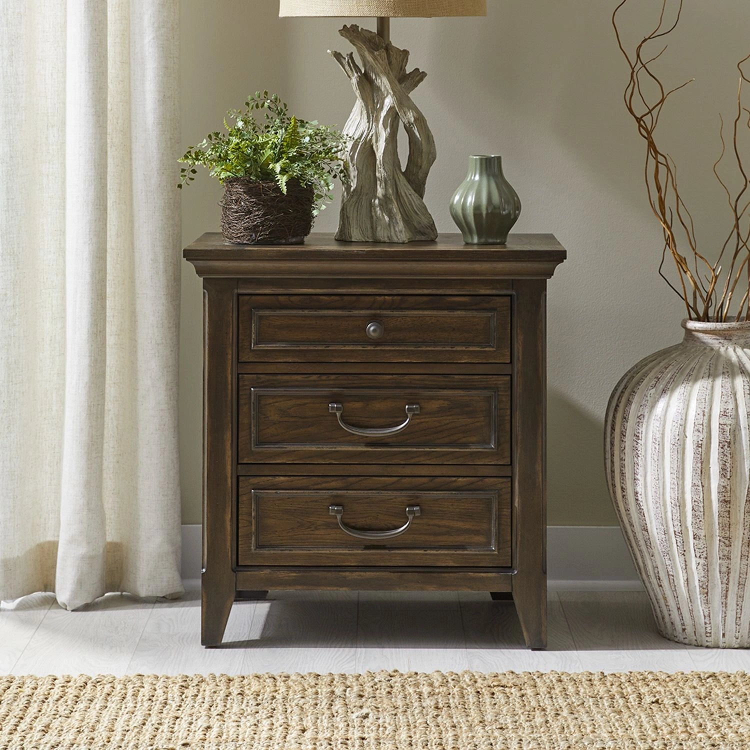 Paradise Valley Nightstand with Charging Station in Saddle Brown image