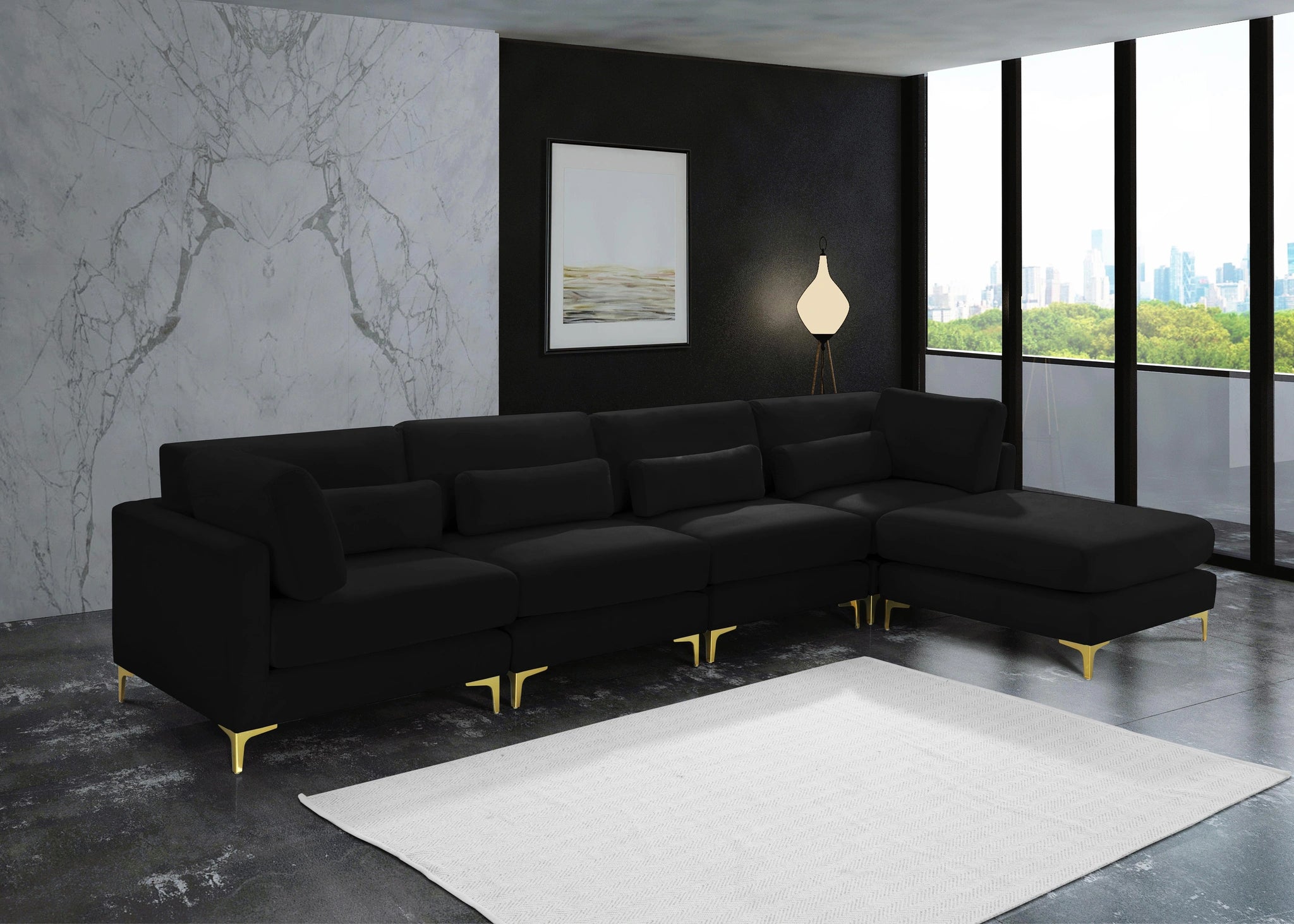 Julia Black Velvet Modular Sectional (5 Boxes)