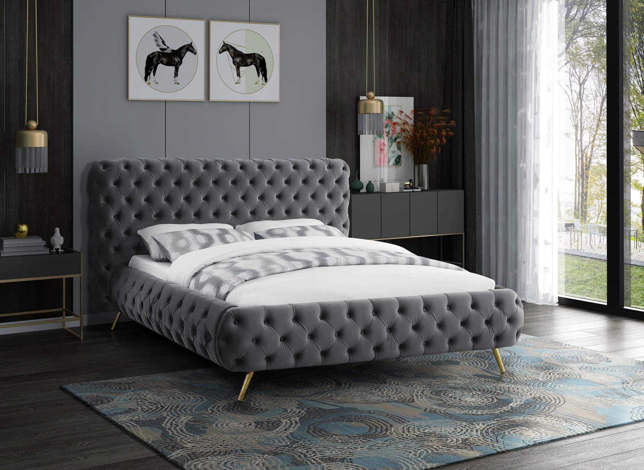 Delano Grey Velvet King Bed