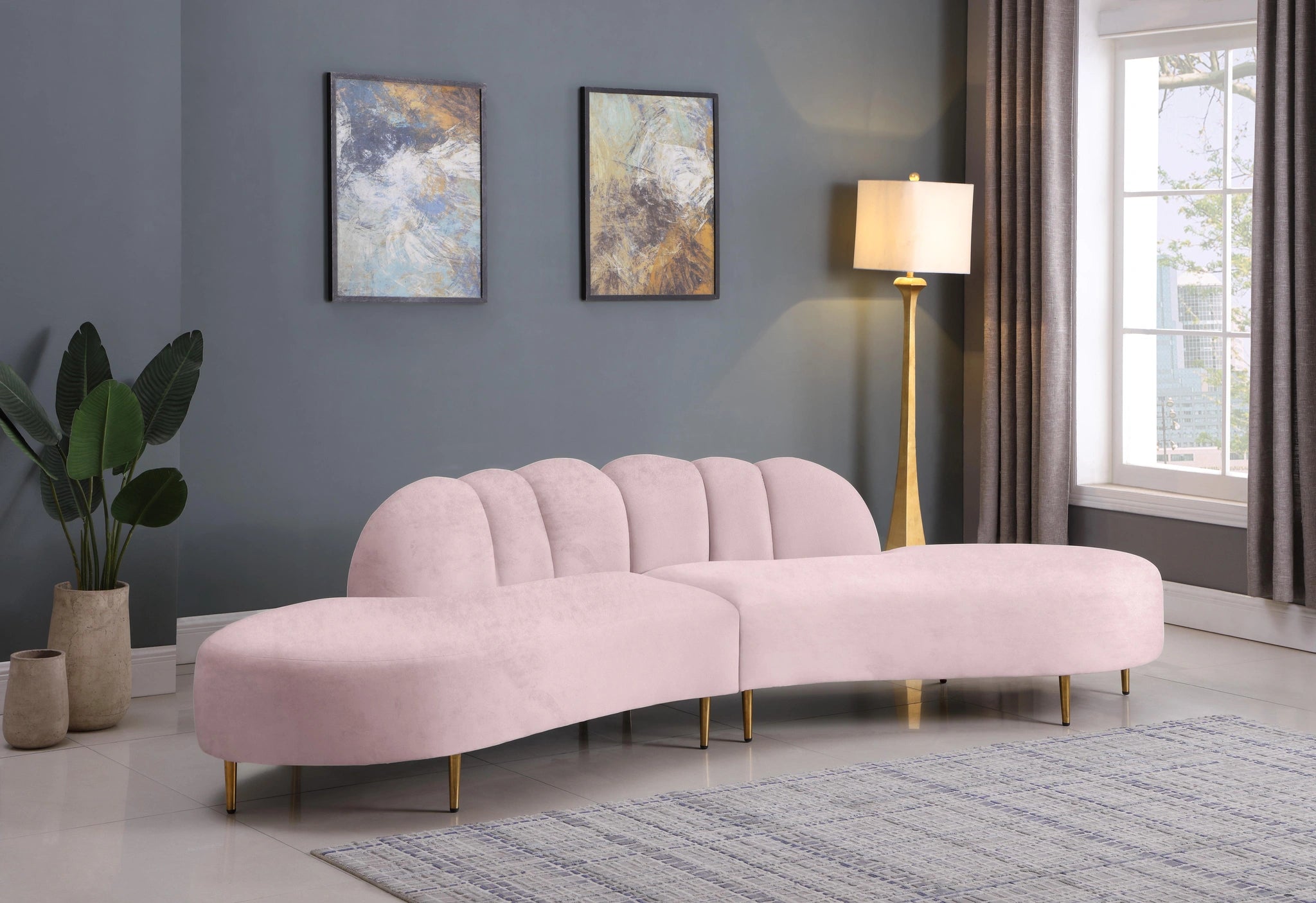 Divine Pink Velvet 2pc. Sectional
