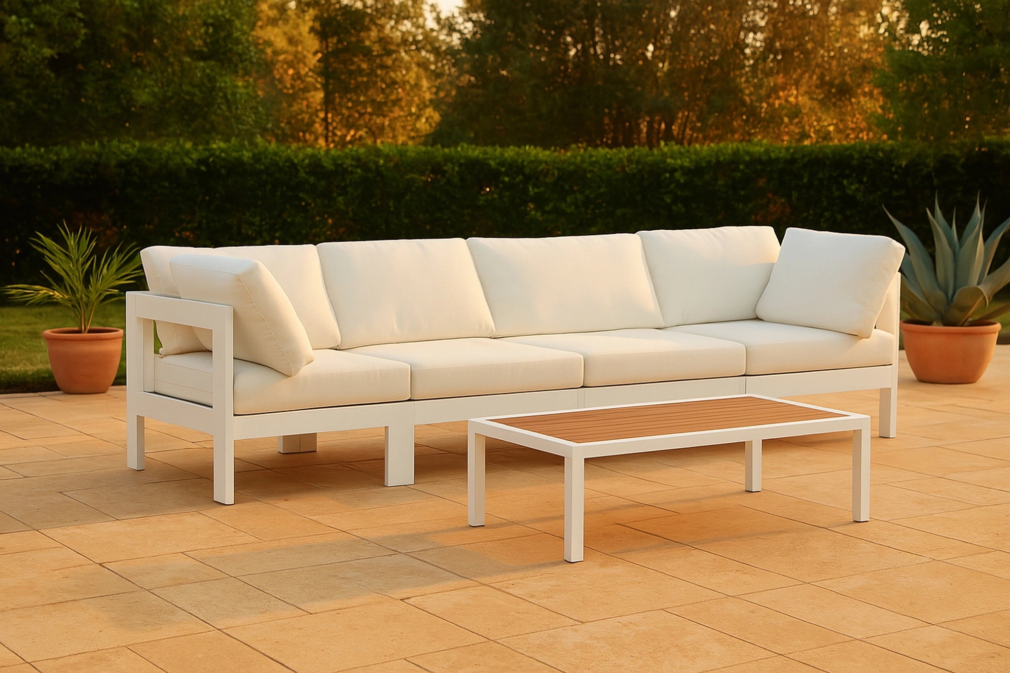 Nizuc White Waterproof Fabric Outdoor Patio Modular Sofa