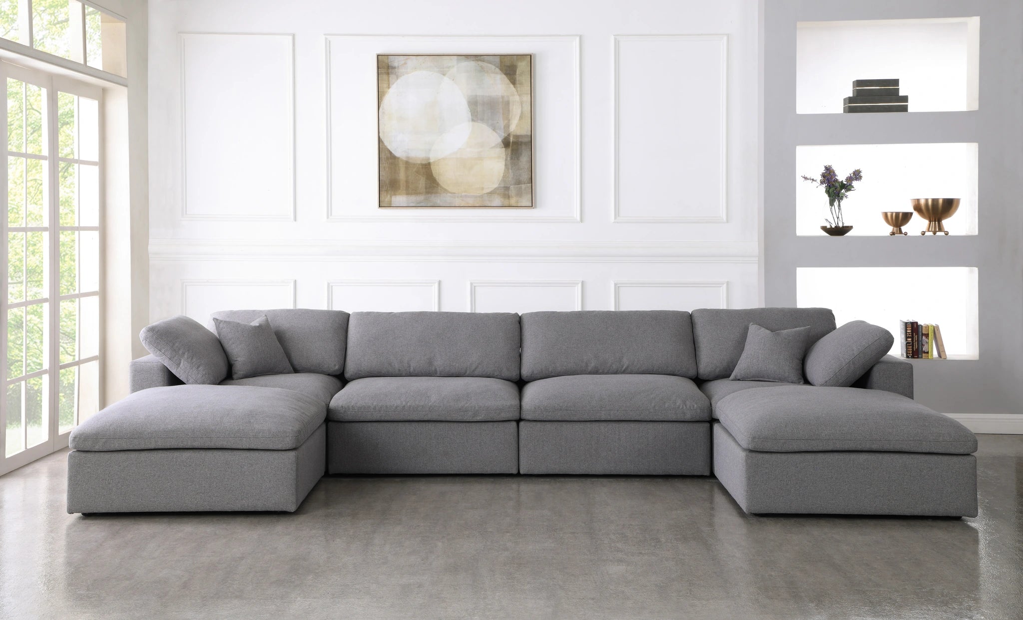 Serene Grey Linen Fabric Deluxe Cloud Modular Sectional