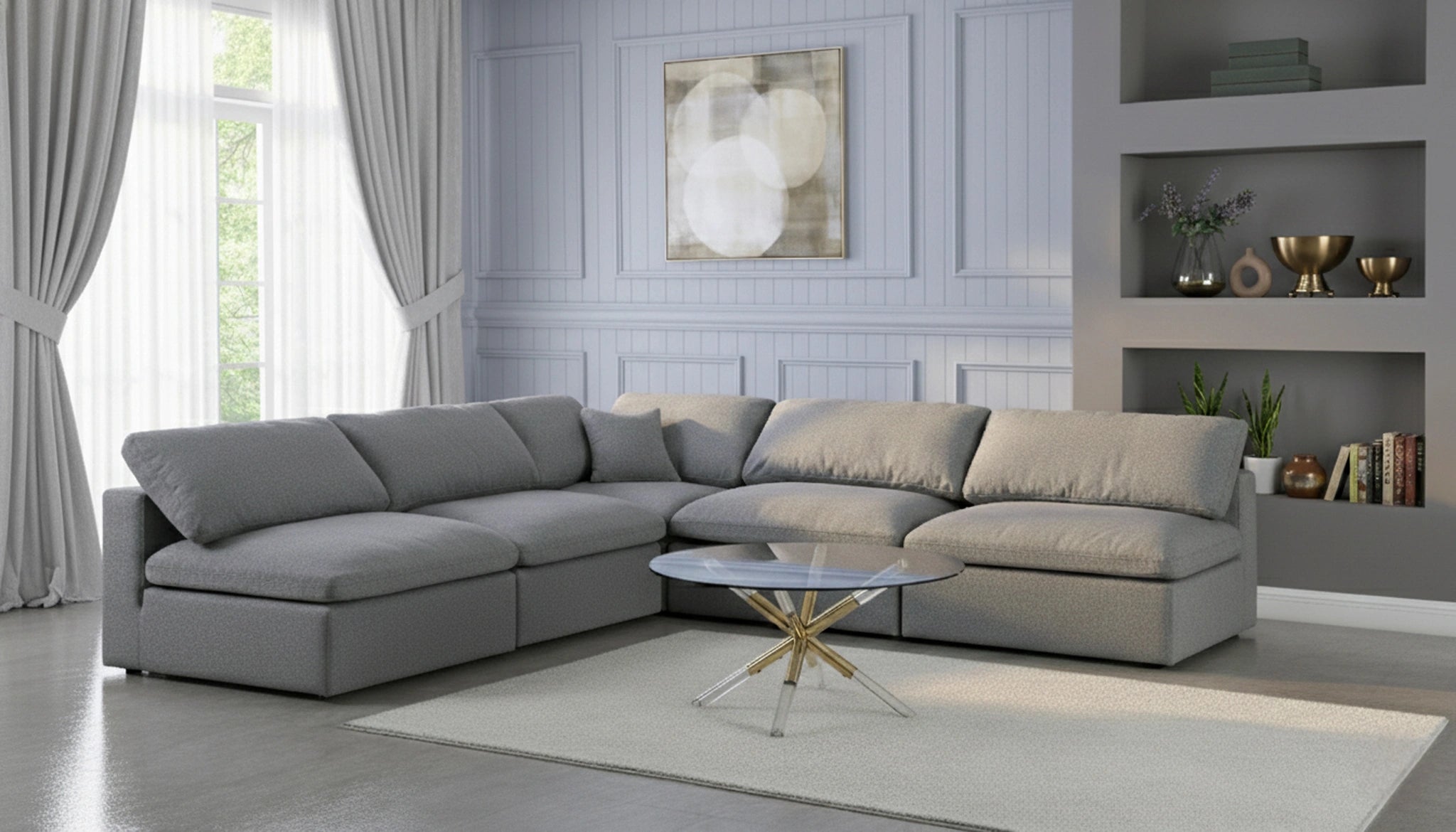 Serene Grey Linen Fabric Deluxe Cloud Modular Sectional
