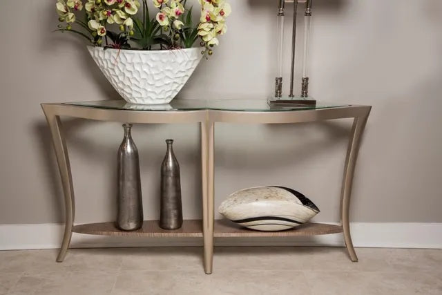 AICO Malibu Crest Console Table w/Glass in Chardonnay - Luxury Home Furniture (MI)