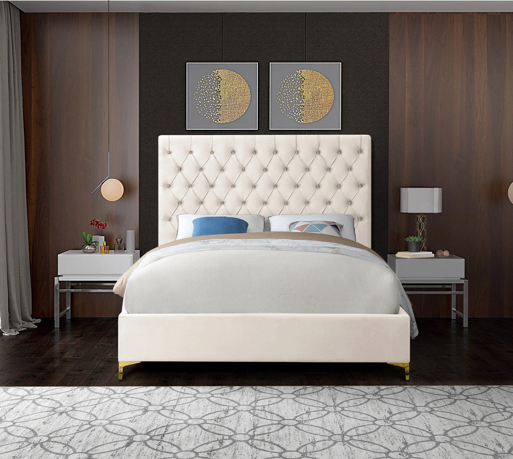 Cruz Cream Velvet Queen Bed