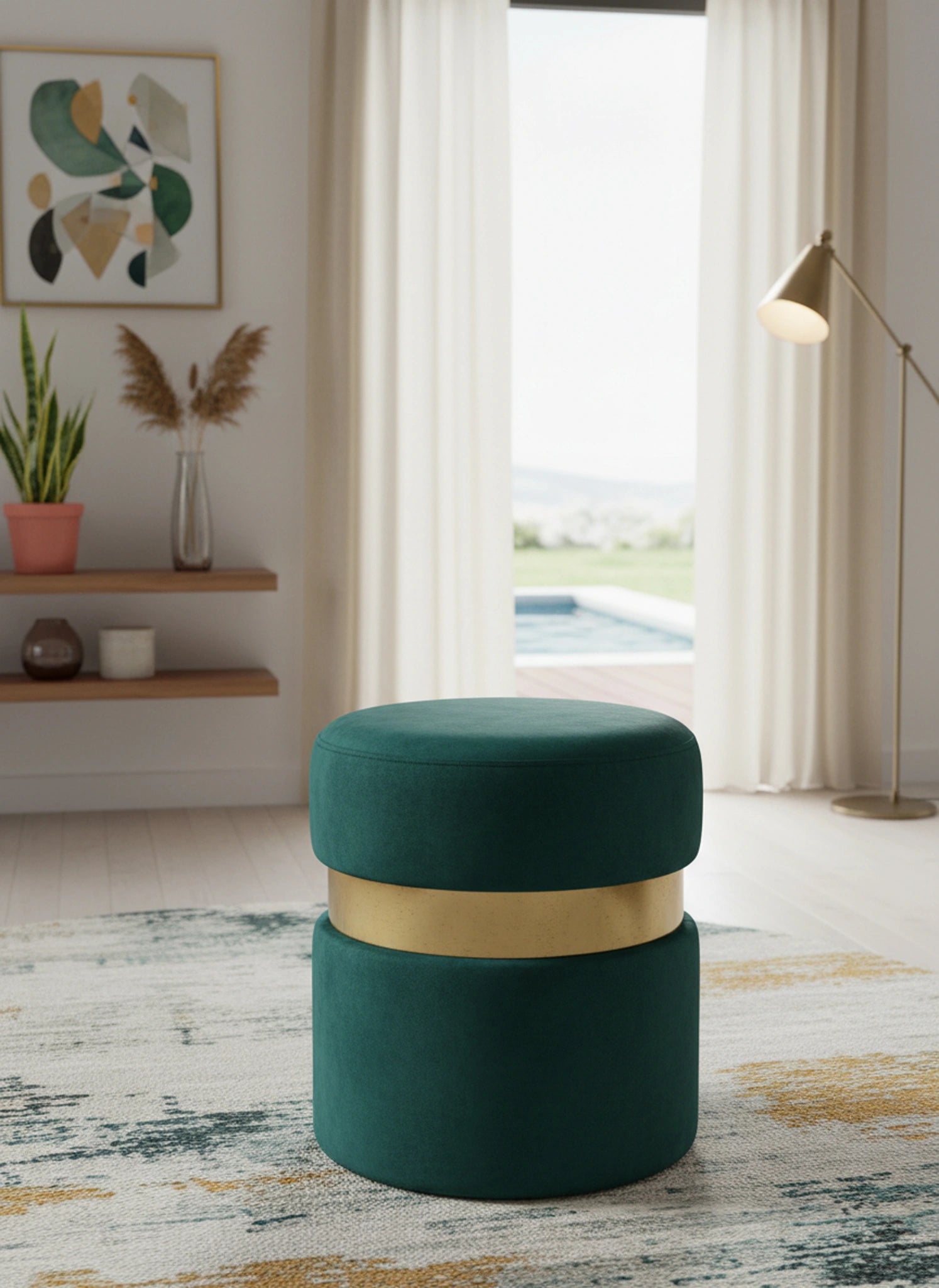 Hailey Green Velvet Ottoman/Stool