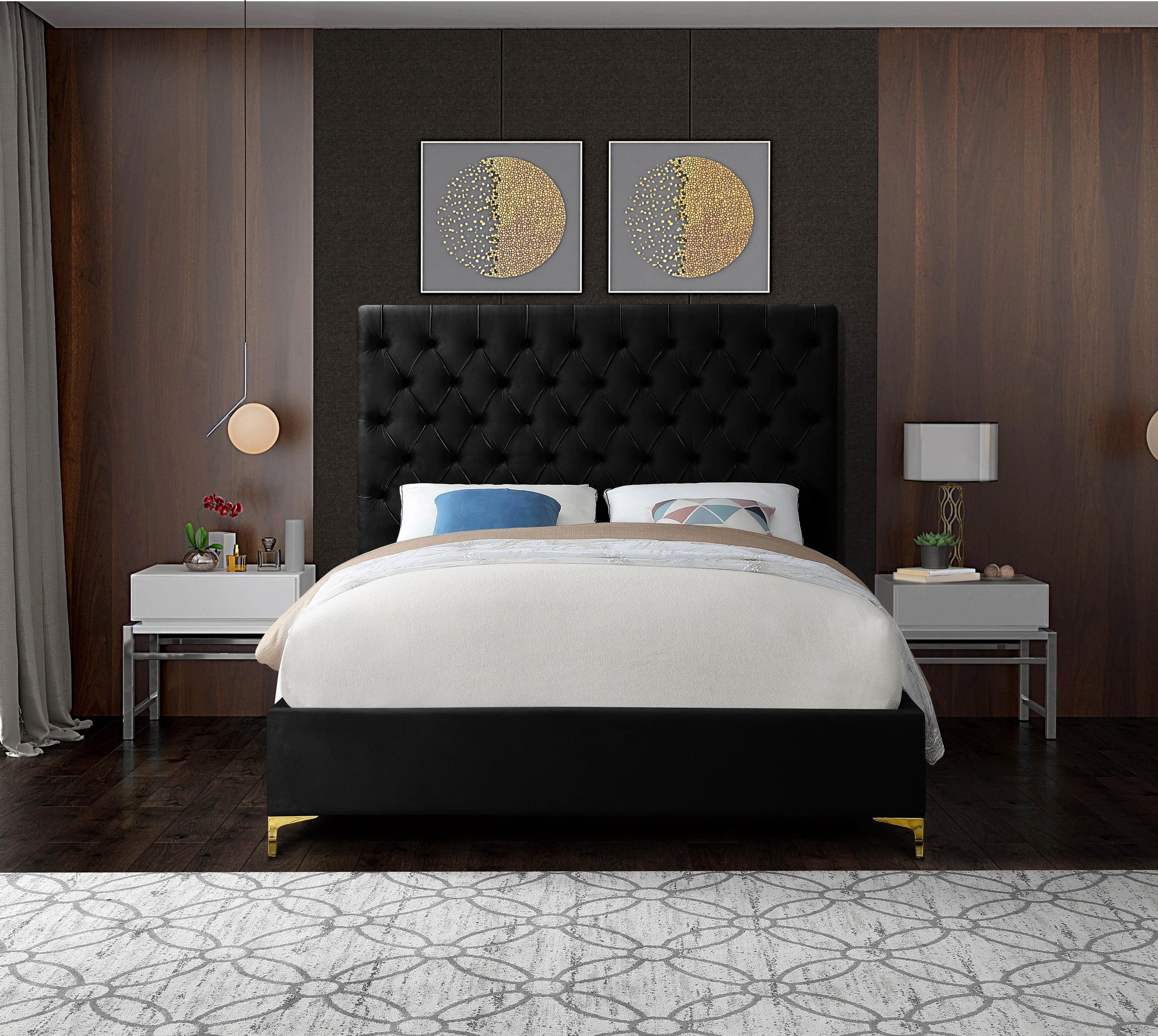 Cruz Black Velvet King Bed