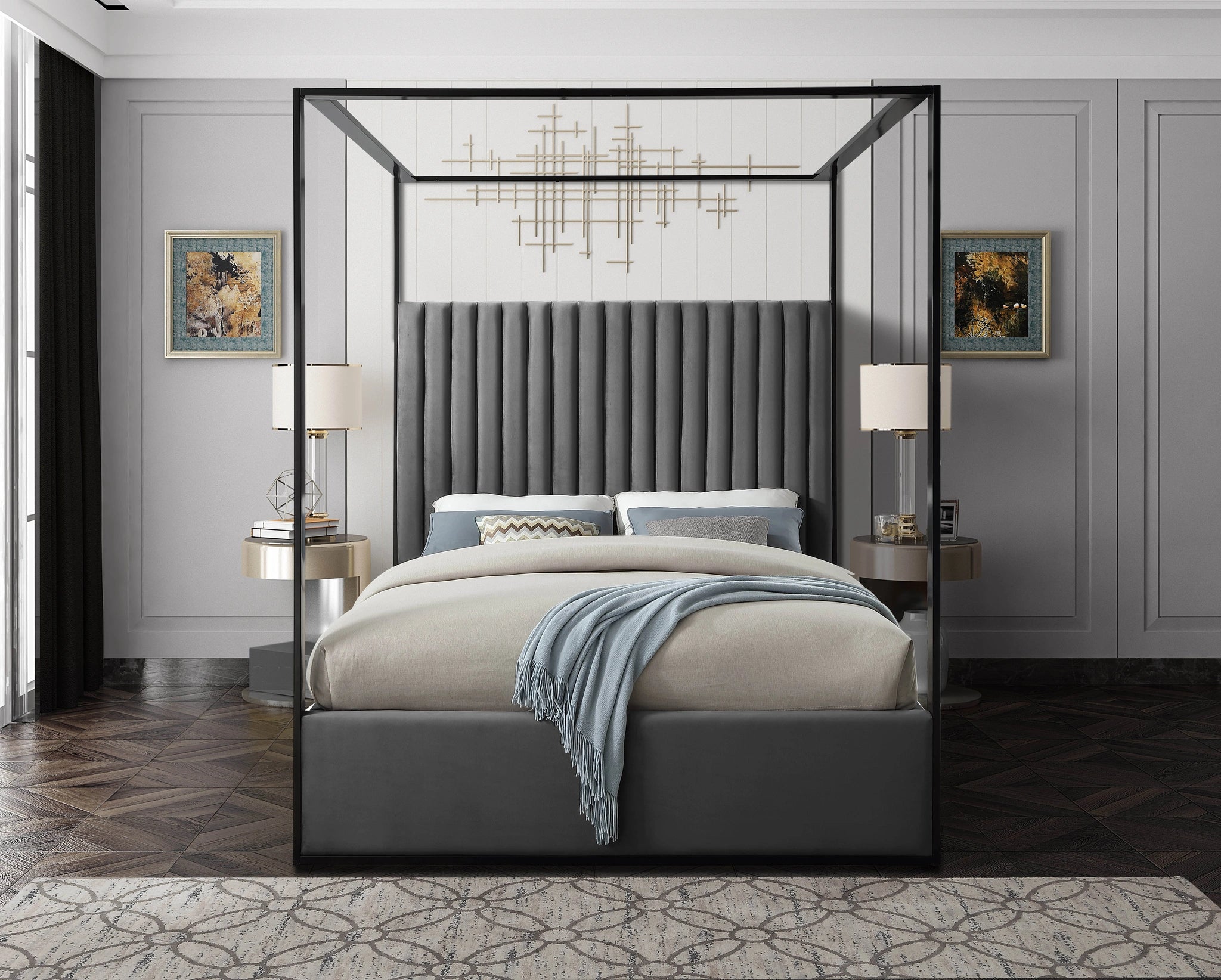 Jax Grey Velvet Queen Bed