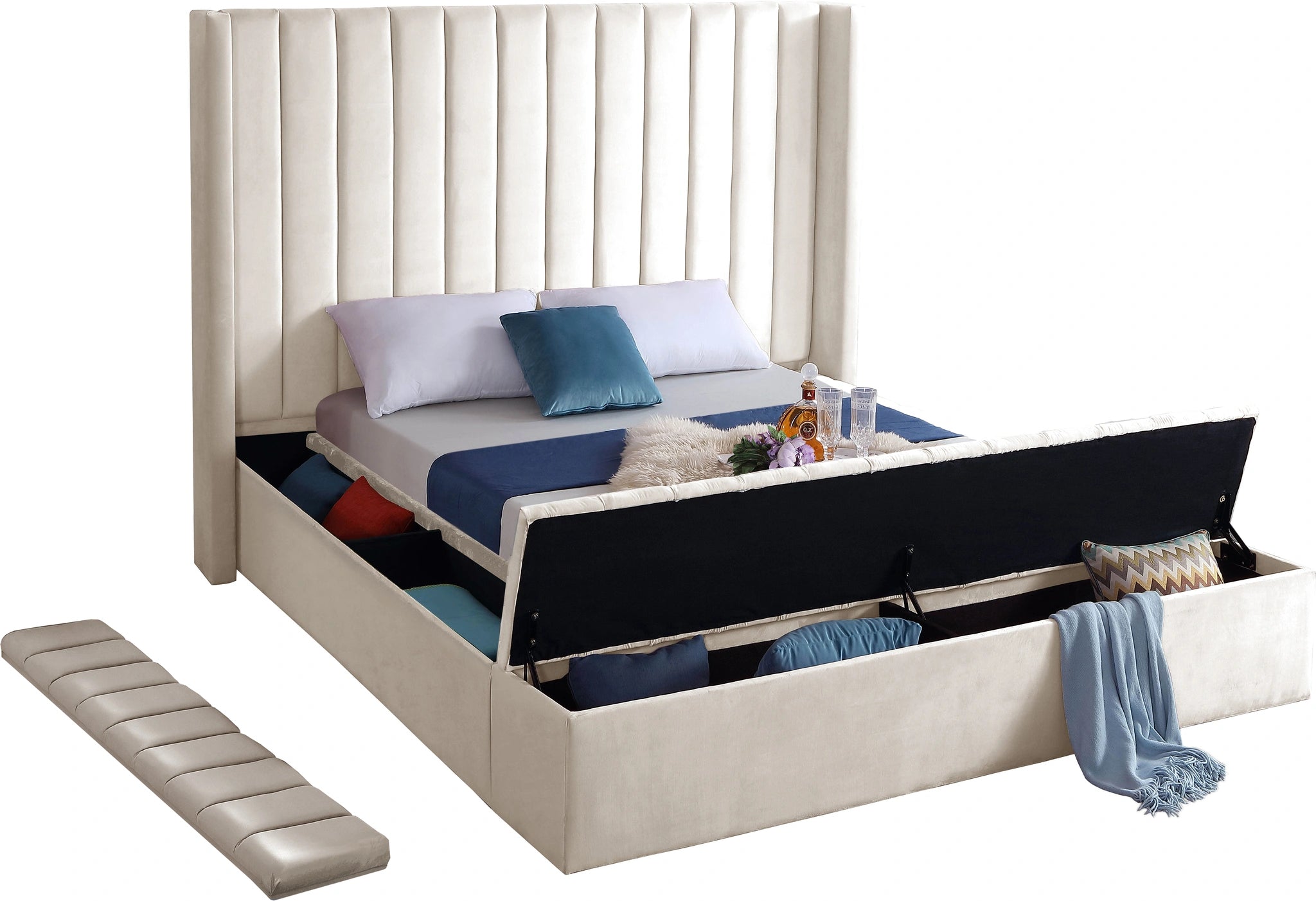 Kiki Cream Velvet King Bed (3 Boxes)