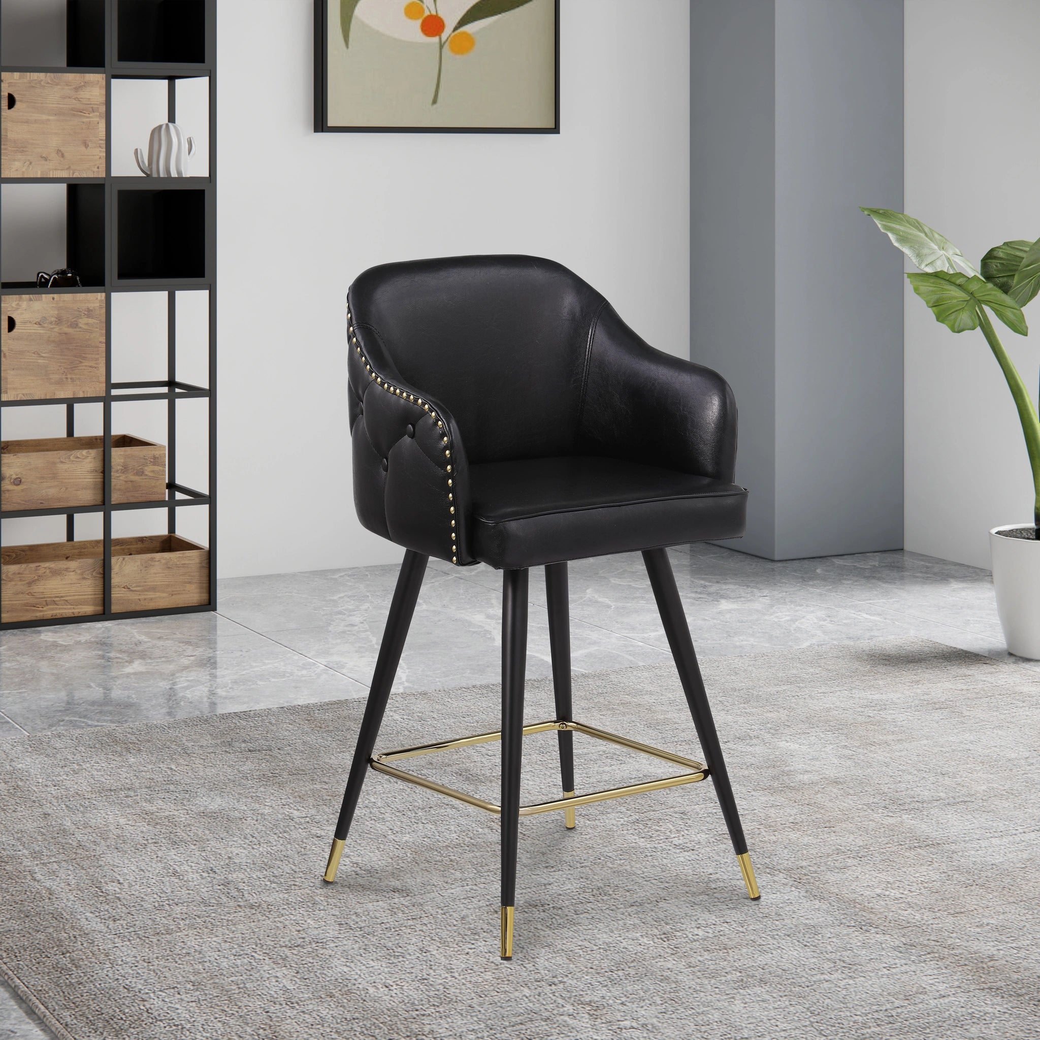 Barbosa Black Faux Leather Counter/Bar Stool
