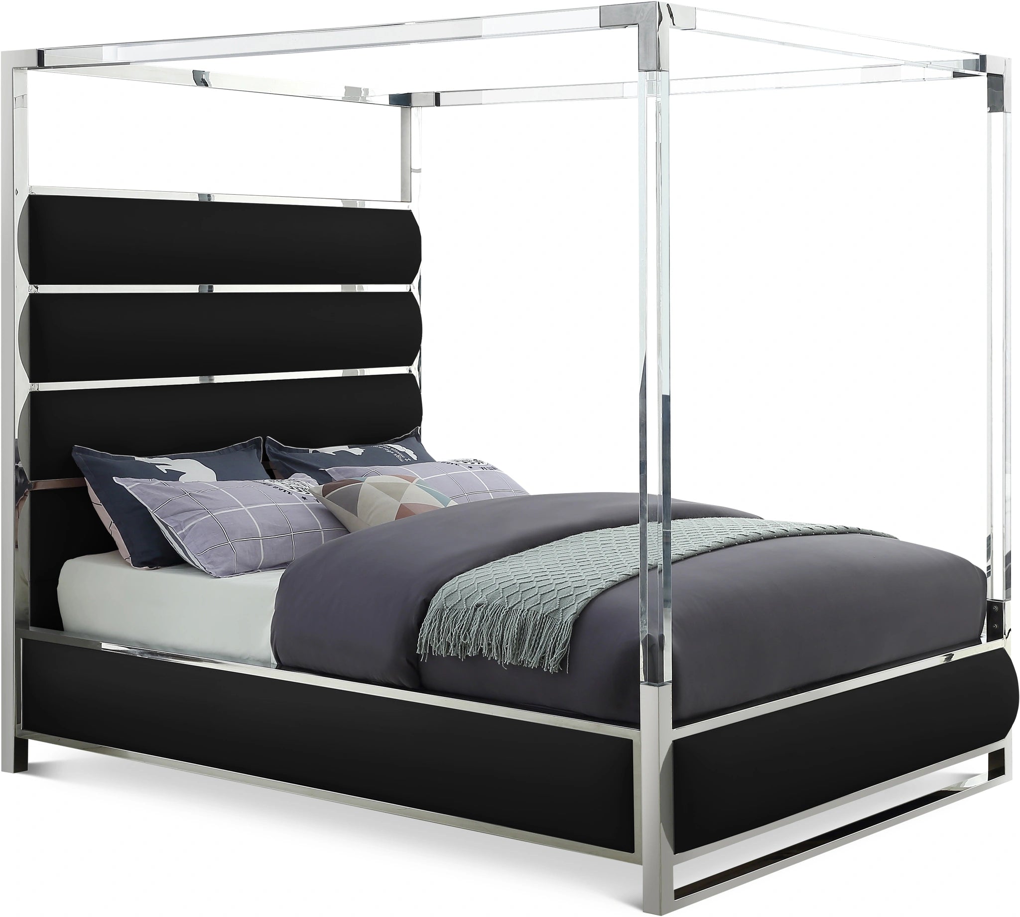 Encore Black Faux Leather King Bed (4 Boxes)
