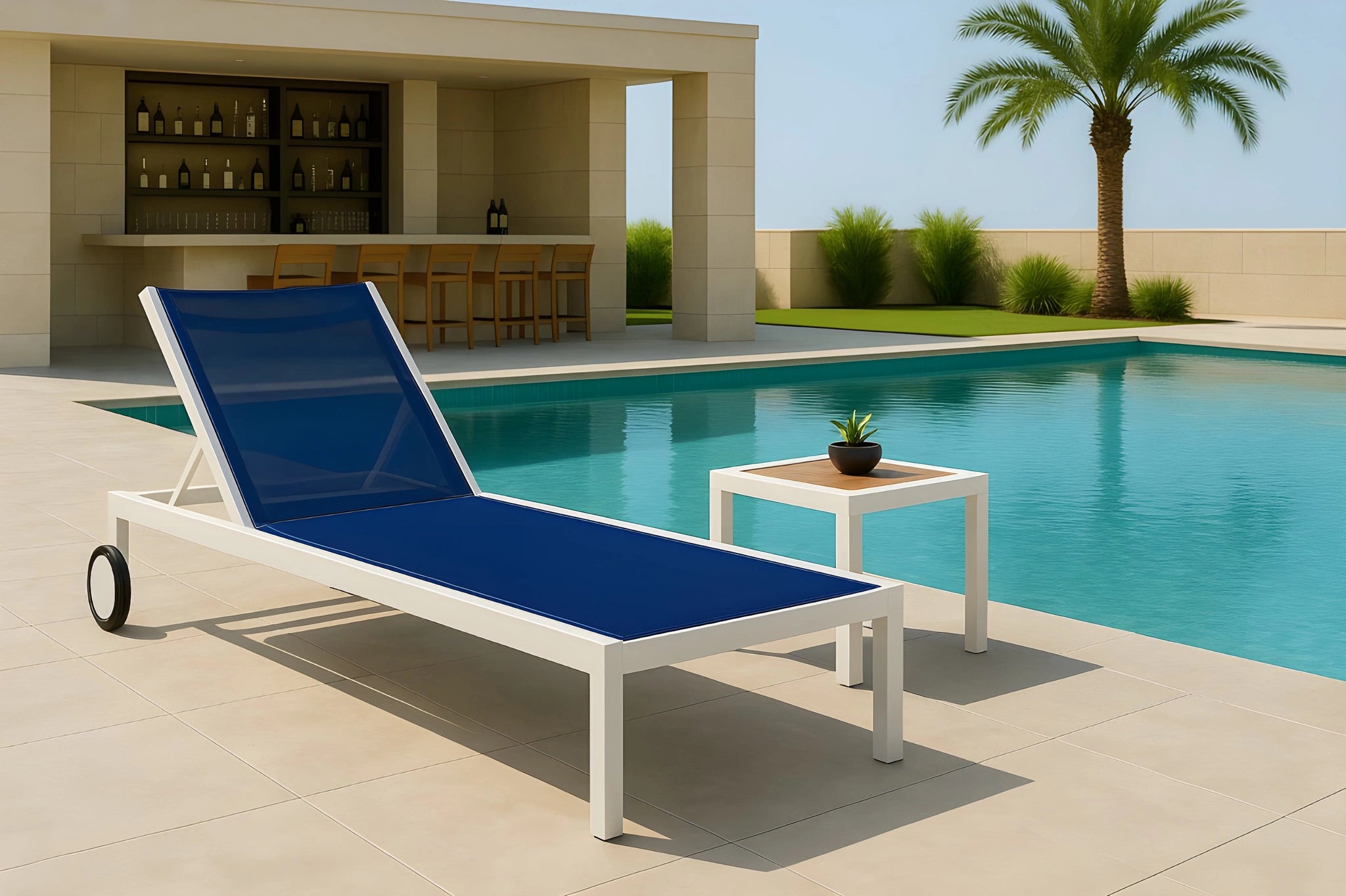Nizuc Navy Mesh Waterproof Fabric Outdoor Patio Aluminum Mesh Chaise Lounge Chair