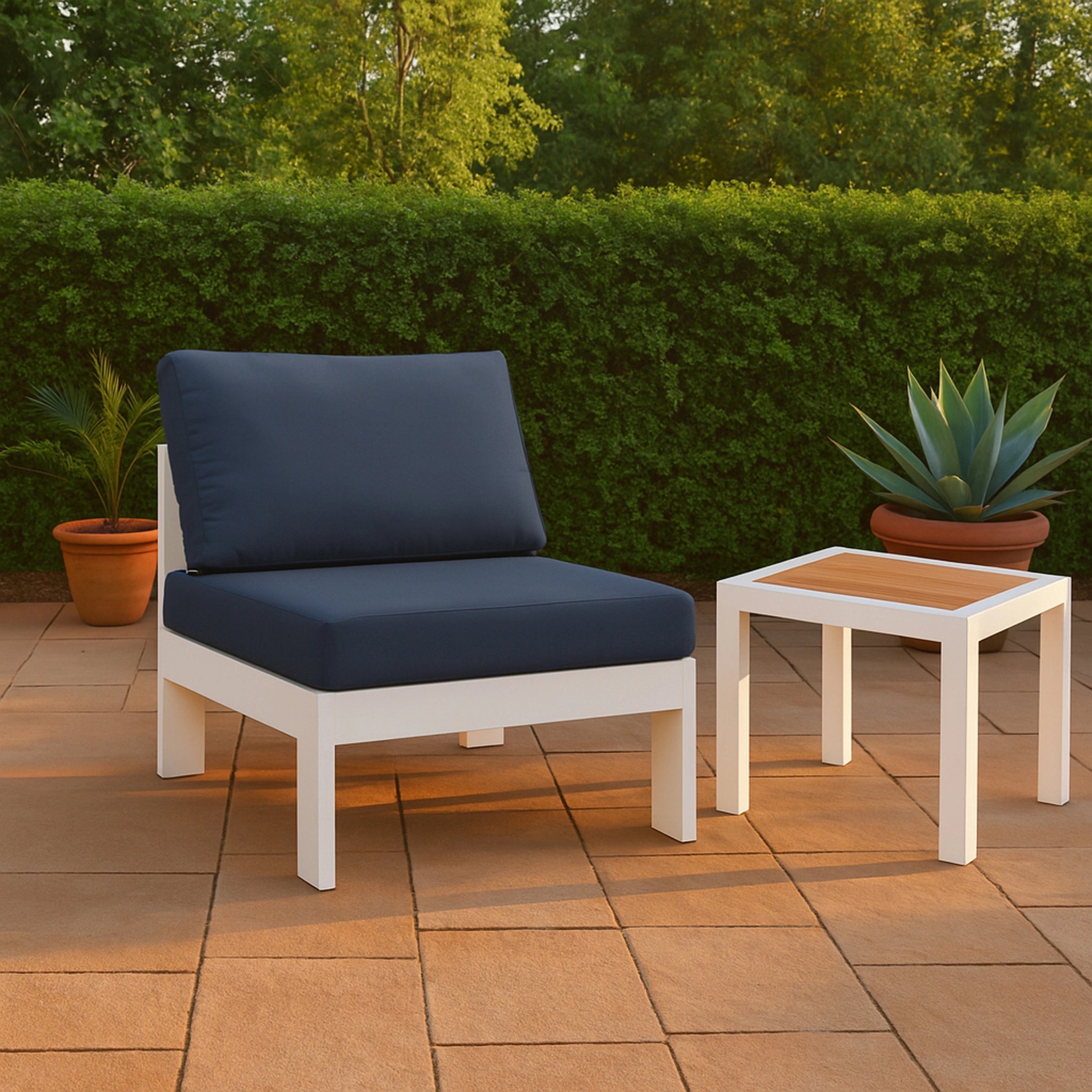 Nizuc Navy Waterproof Fabric Outdoor Patio Aluminum Armless Chair