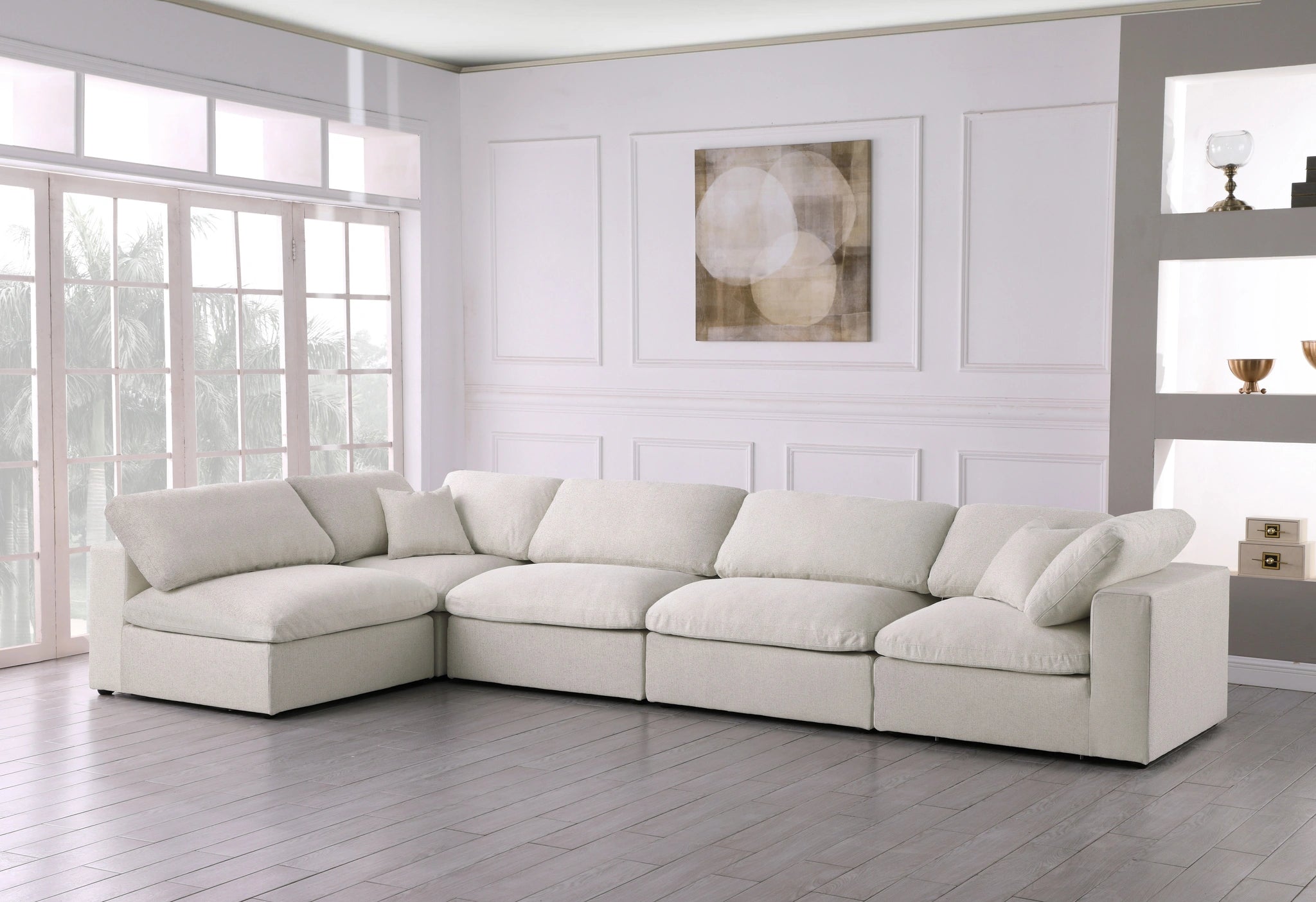 Serene Cream Linen Fabric Deluxe Cloud Modular Sectional