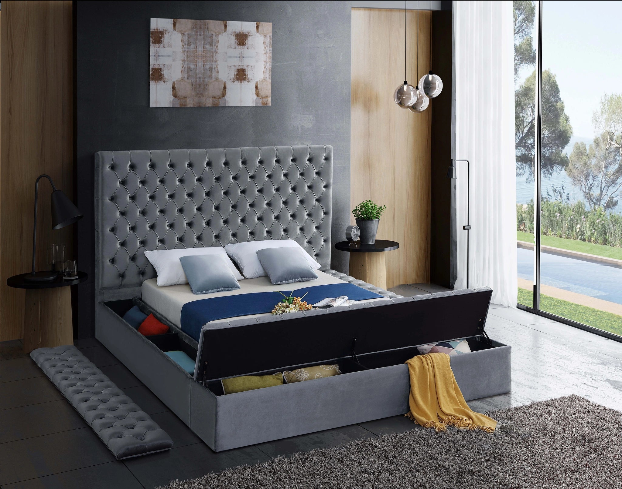 Bliss Grey Velvet King Bed (3 Boxes)
