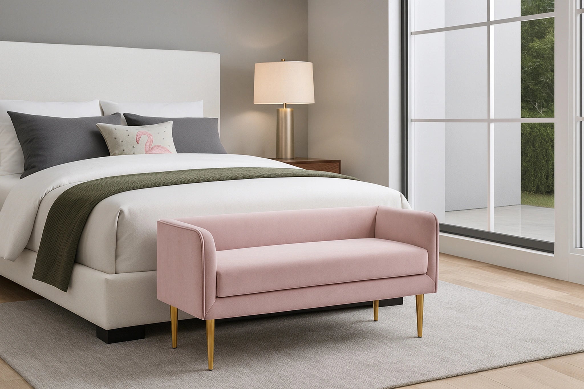 Audrey Pink Velvet Bench