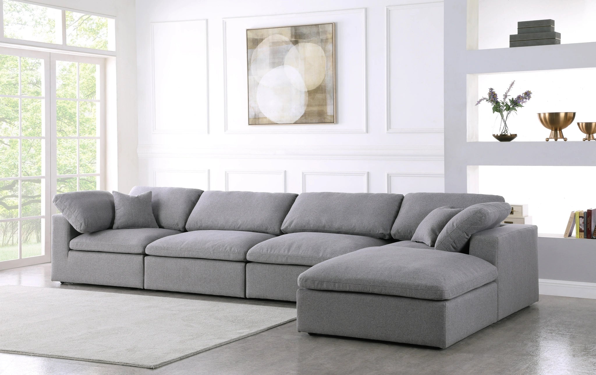Serene Grey Linen Fabric Deluxe Cloud Modular Sectional