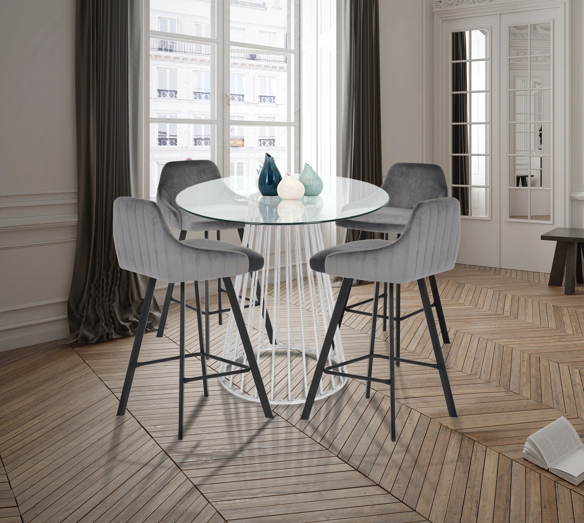 Viviene Grey Velvet Stool