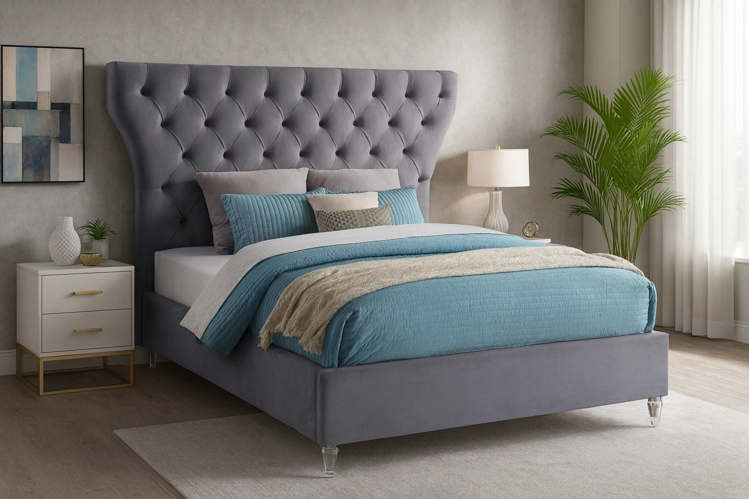 Kira Grey Velvet King Bed