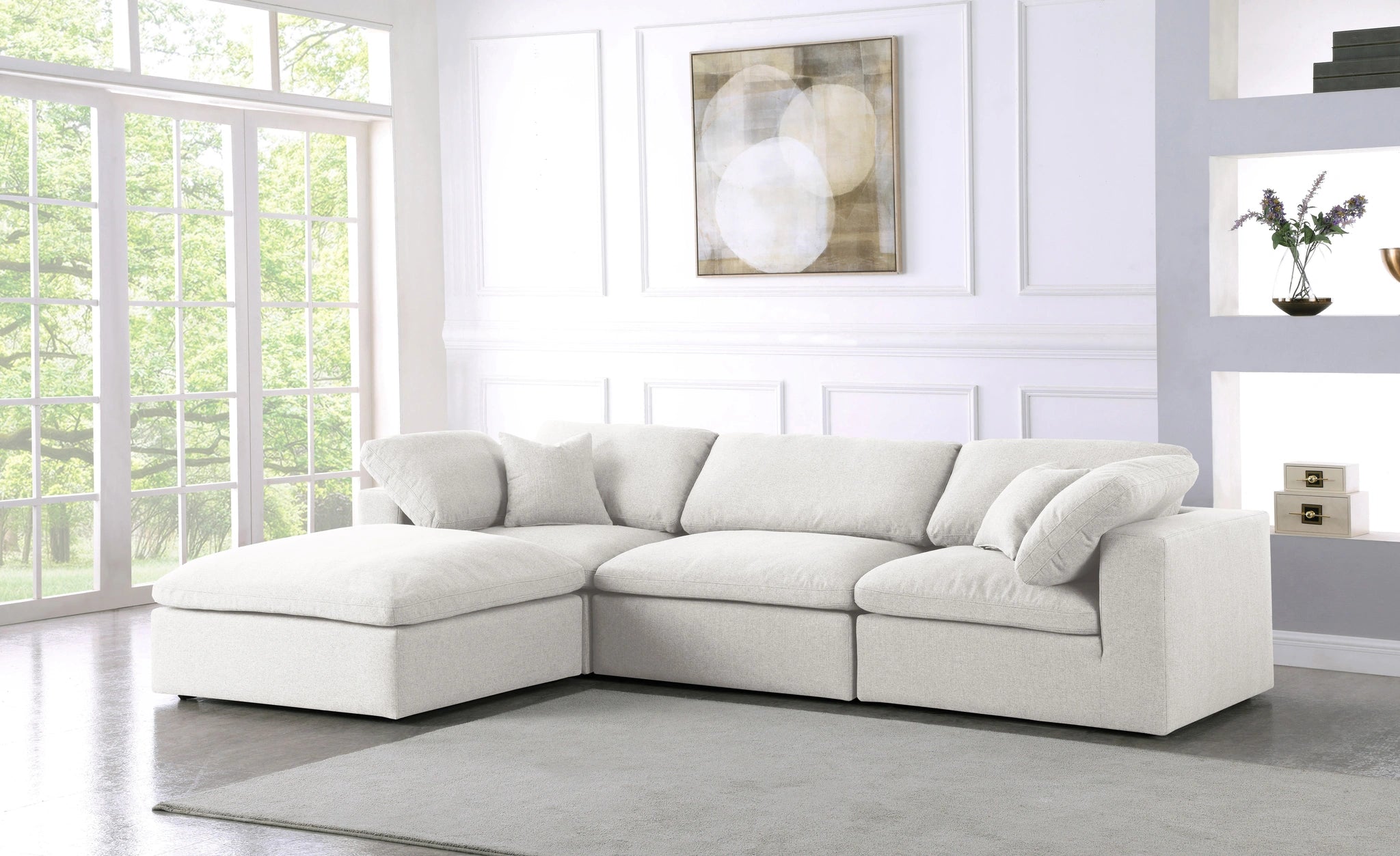 Serene Cream Linen Fabric Deluxe Cloud Modular Sectional