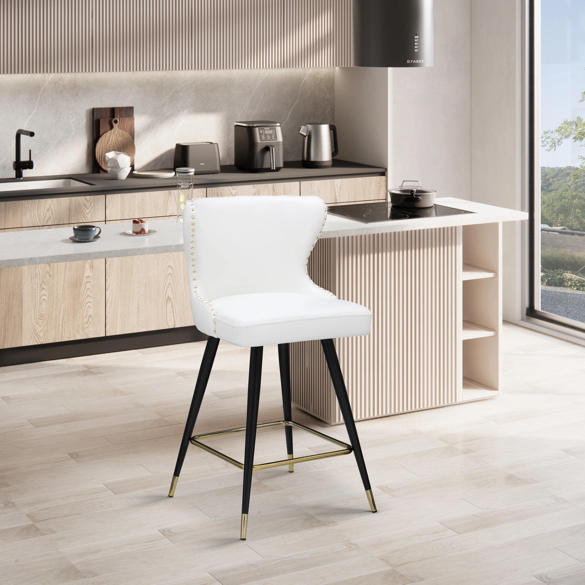 Hendrix White Faux Leather Counter/Bar Stool