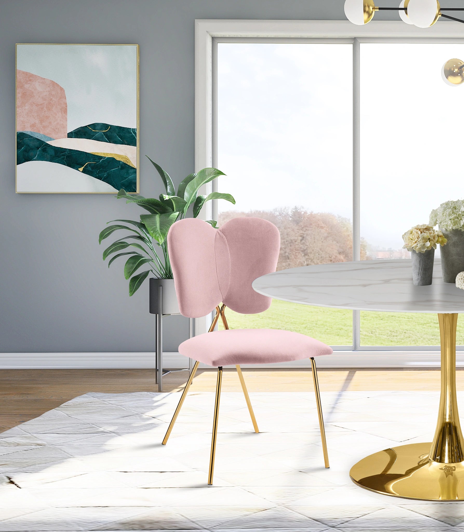 Angel Pink Velvet Dining Chair