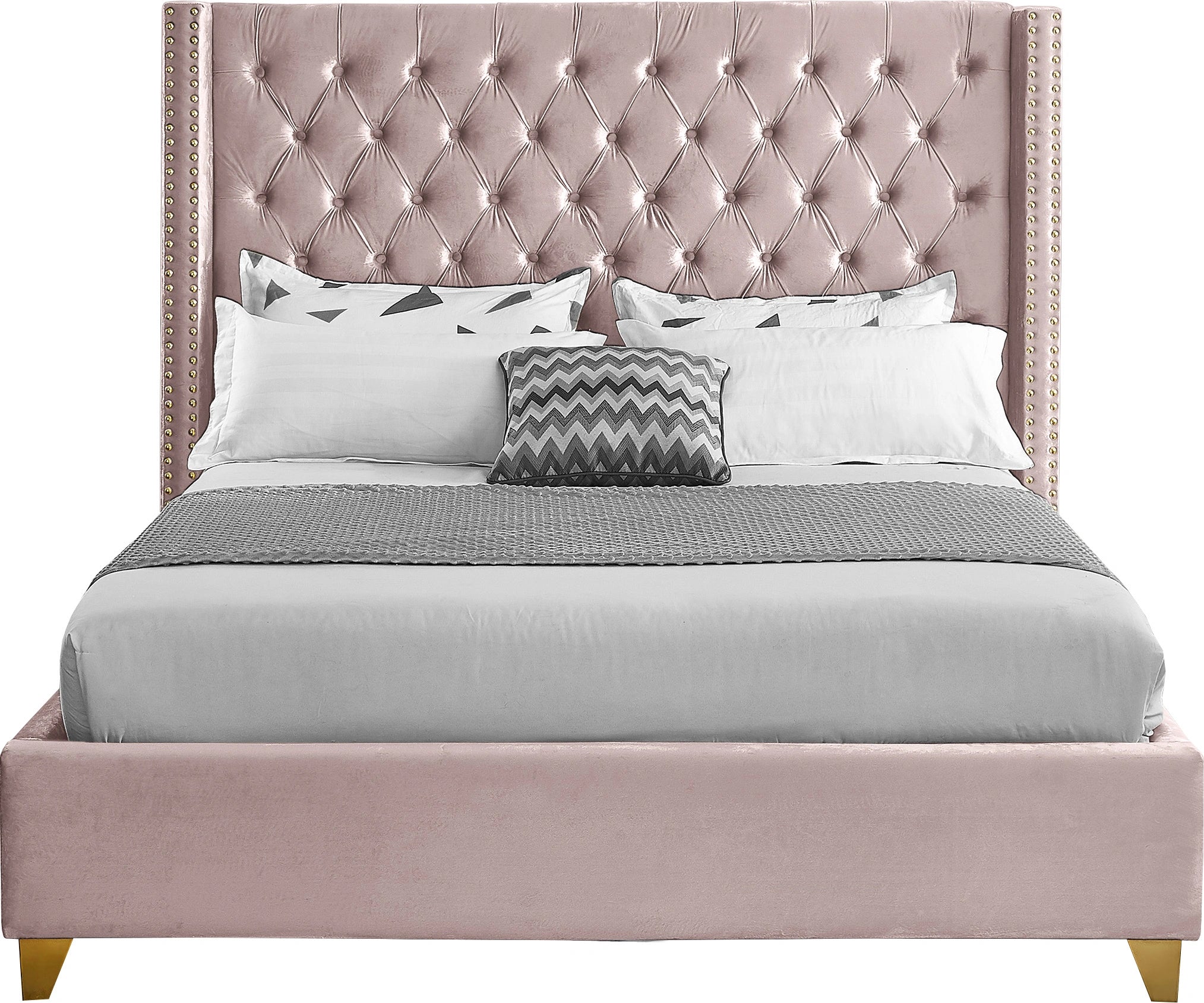 Barolo Pink Velvet King Bed