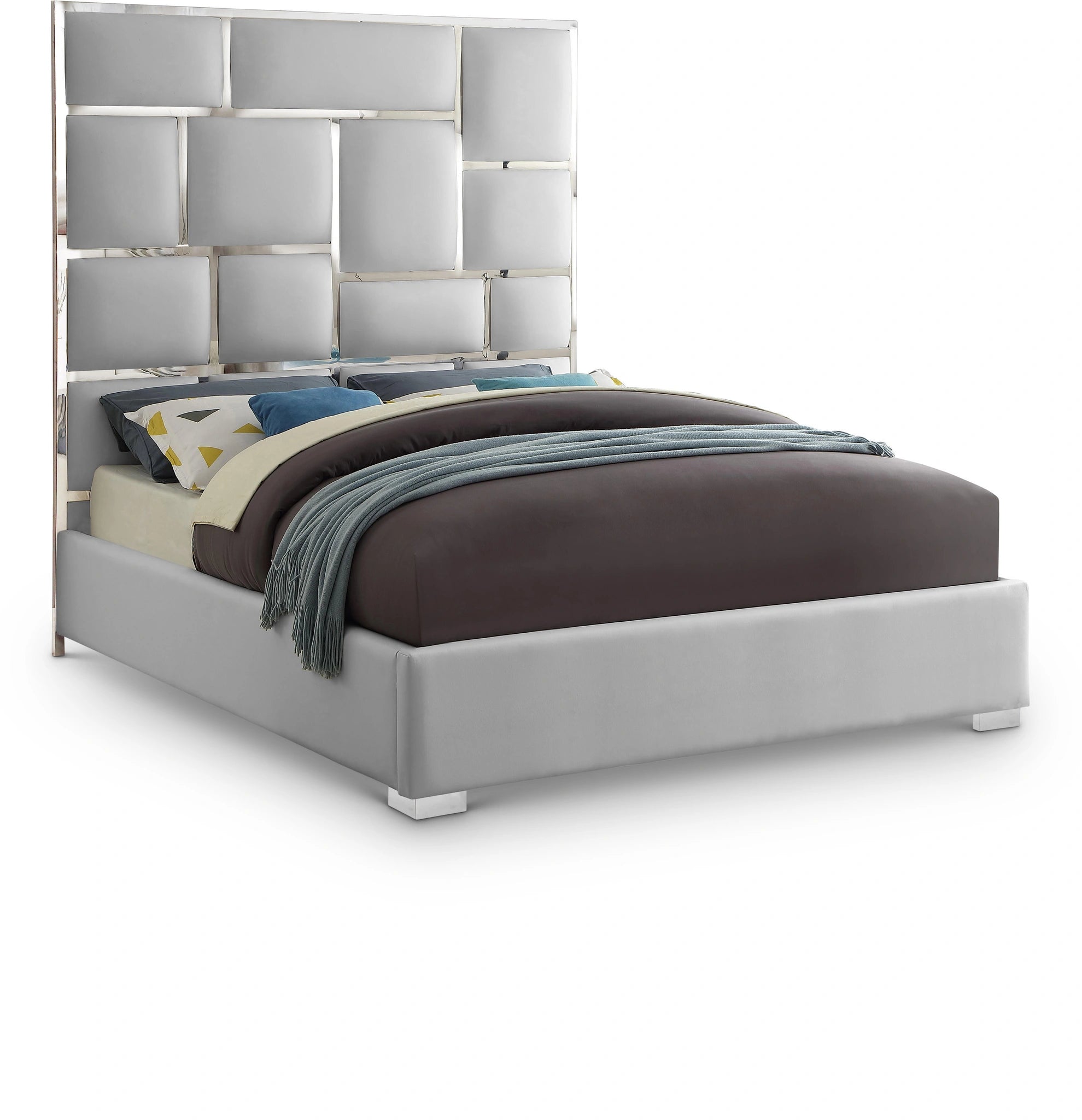 Milan White Faux Leather Queen Bed