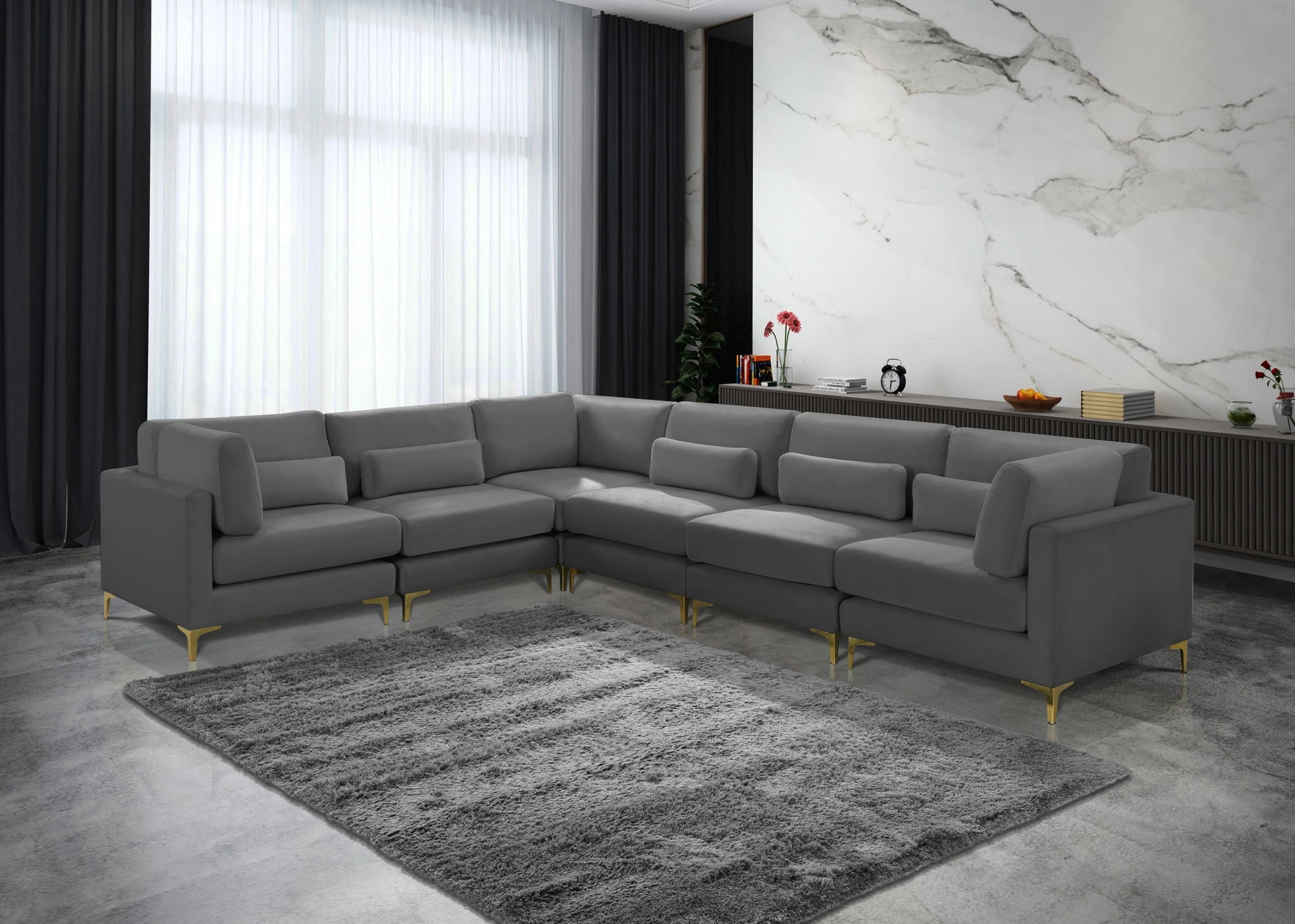 Julia Grey Velvet Modular Sectional (6 Boxes)