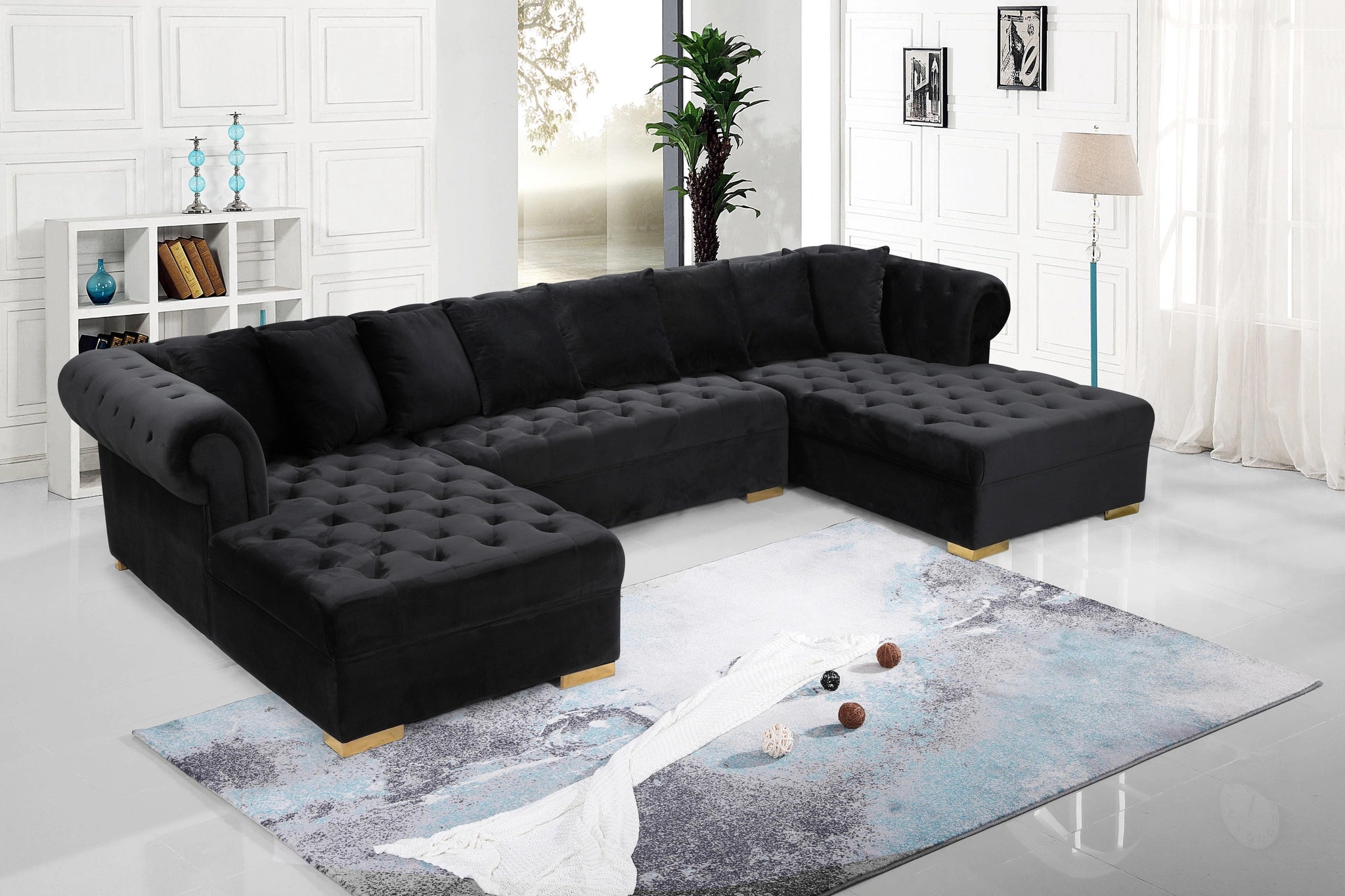 Presley Black Velvet 3pc. Sectional