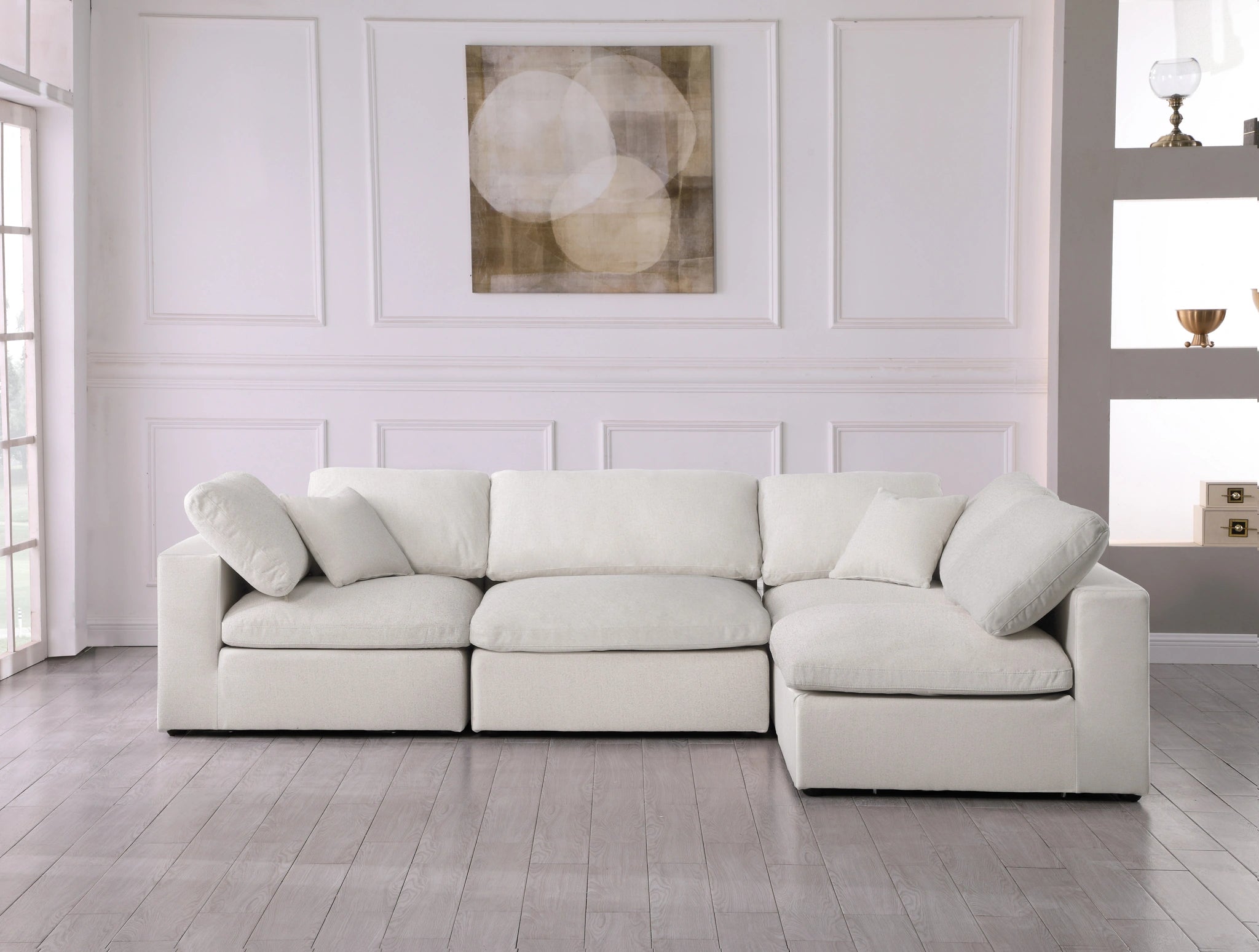 Serene Cream Linen Fabric Deluxe Cloud Modular Sectional