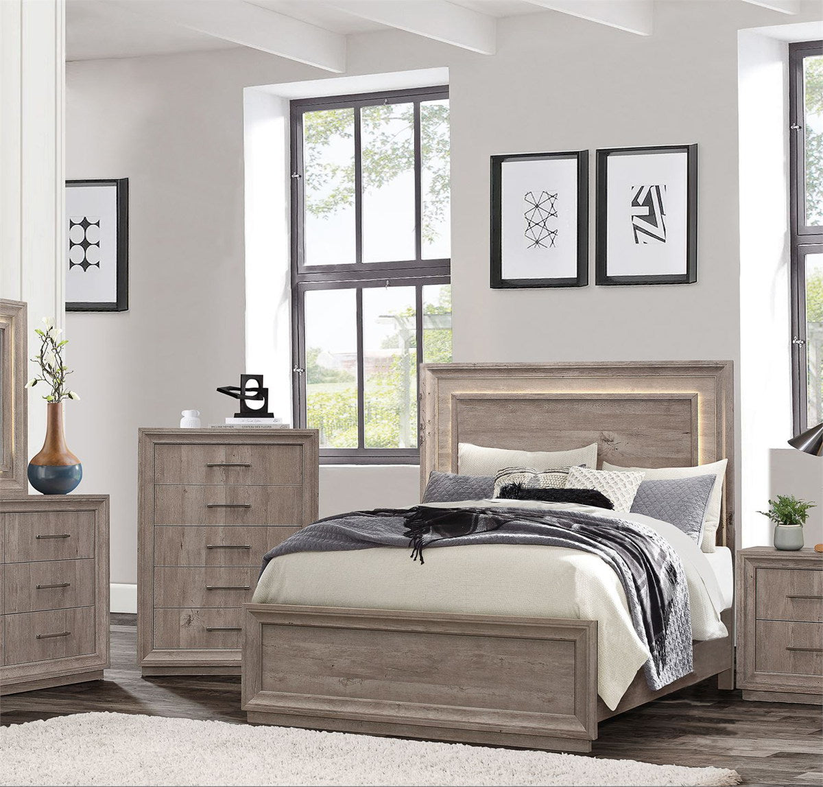 Liberty Furniture Horizons King Panel Bed with HB Lights in Graystone - Luxury Home Furniture (MI)