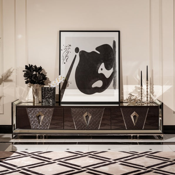 AICO Furniture Carmela Media Cabinet in Glossy Charcoal Sand - Luxury Home Furniture (MI)