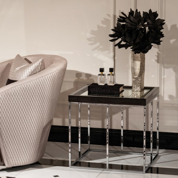 AICO Furniture Carmela End Table in Glossy Charcoal Sand - Luxury Home Furniture (MI)