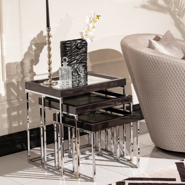 AICO Furniture Carmela Nesting Tables in Glossy Charcoal Sand - Luxury Home Furniture (MI)