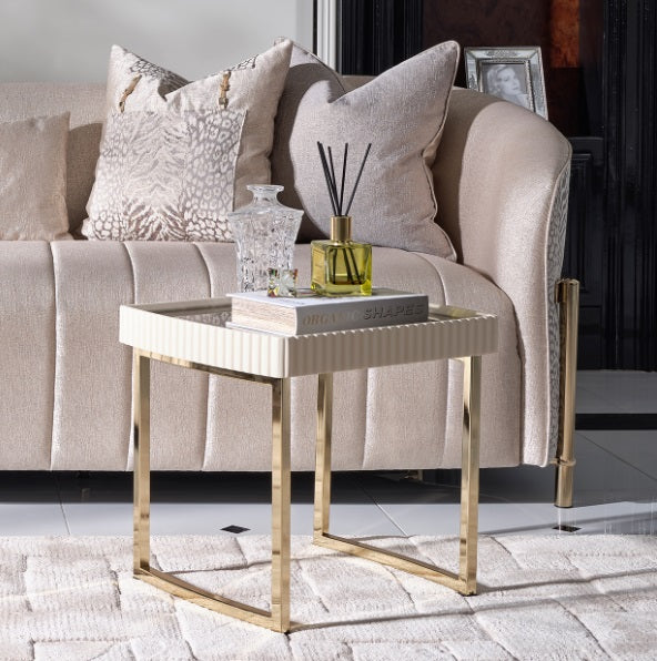 AICO Furniture Lisbon Side Table in Silken Matte Cream - Luxury Home Furniture (MI)