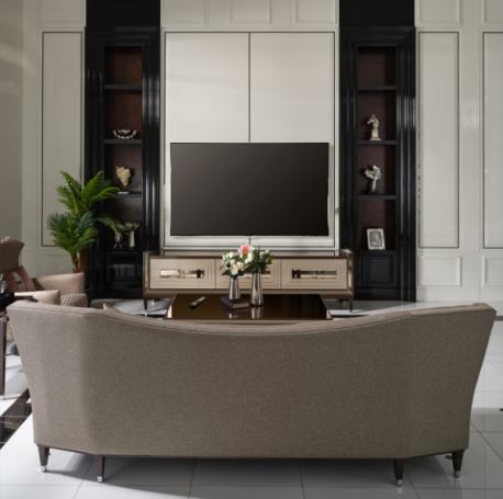 AICO Lousanne Media Cabinet in Glossy Mocha Sand - Luxury Home Furniture (MI)