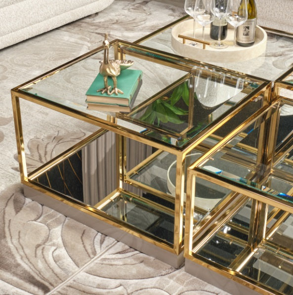 AICO Furniture Savannah Breeze 2pc Small Cocktail Table in Bright Gold - Luxury Home Furniture (MI)