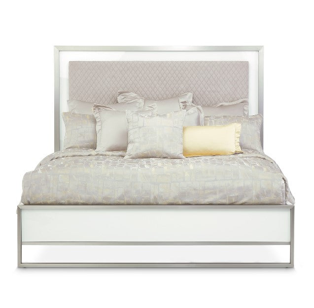 AICO Marquee Eastern King Panel Bed in Cloud White - Luxury Home Furniture (MI)