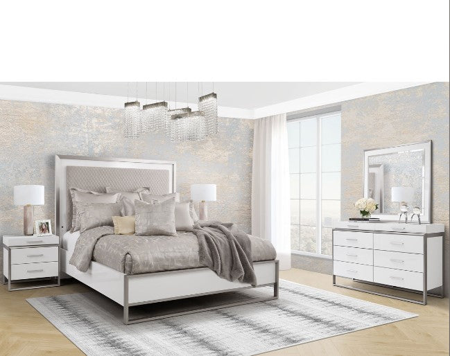 AICO Marquee Eastern King Panel Bed in Cloud White - Luxury Home Furniture (MI)