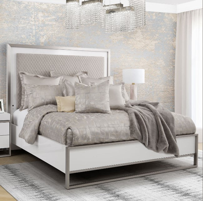 AICO Marquee Eastern King Panel Bed in Cloud White - Luxury Home Furniture (MI)