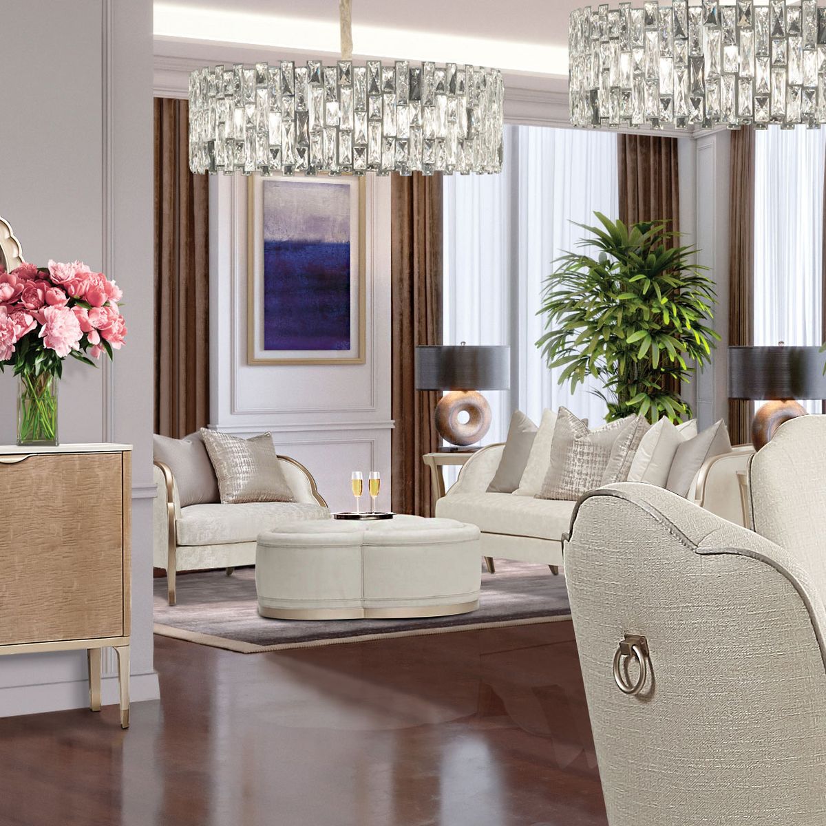 AICO Malibu Crest Cocktail Ottoman in Chardonnay - Luxury Home Furniture (MI)