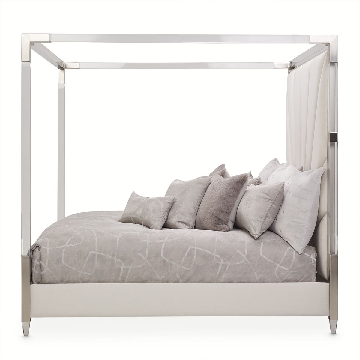AICO Penthouse King Canopy Channel Tufted Upholstered Bed in Ash Gray