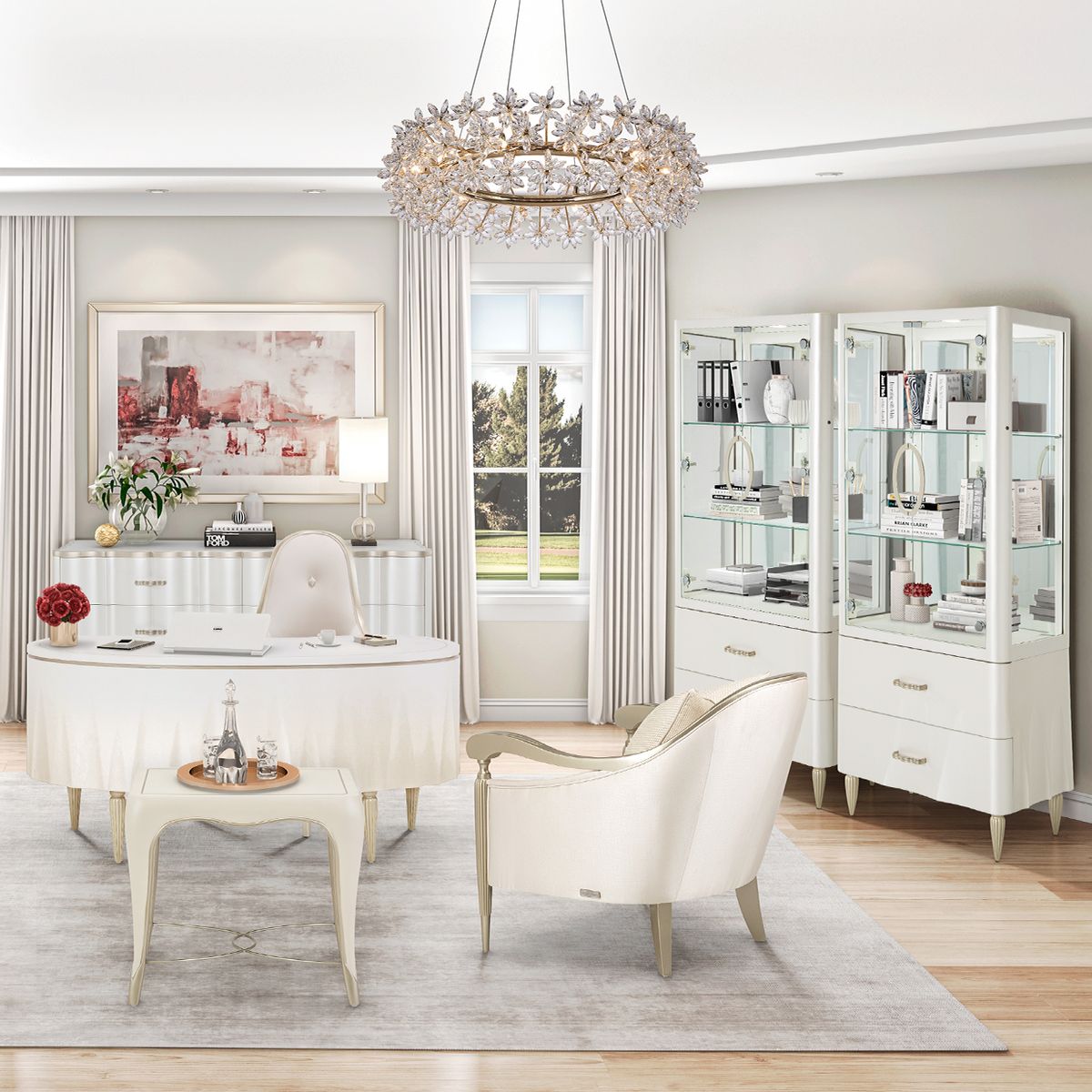 AICO London Place Display Cabinet in Creamy Pearl - Luxury Home Furniture (MI)