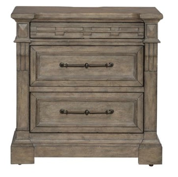 Liberty Furniture Town & Country 3 Drawer Nightstand w/ Charging Station in Dusty Taupe - Luxury Home Furniture (MI)