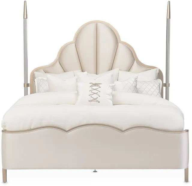 AICO Malibu Crest King Scalloped Poster Bed in Chardonnay - Luxury Home Furniture (MI)