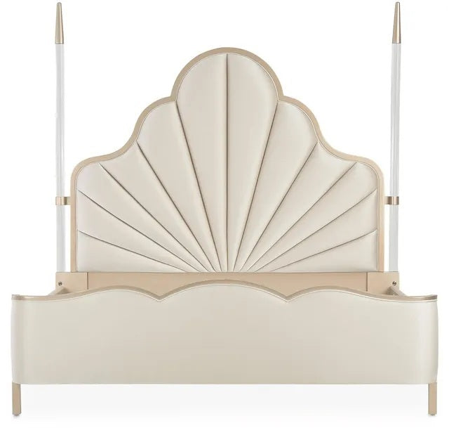 AICO Malibu Crest King Scalloped Poster Bed in Chardonnay - Luxury Home Furniture (MI)