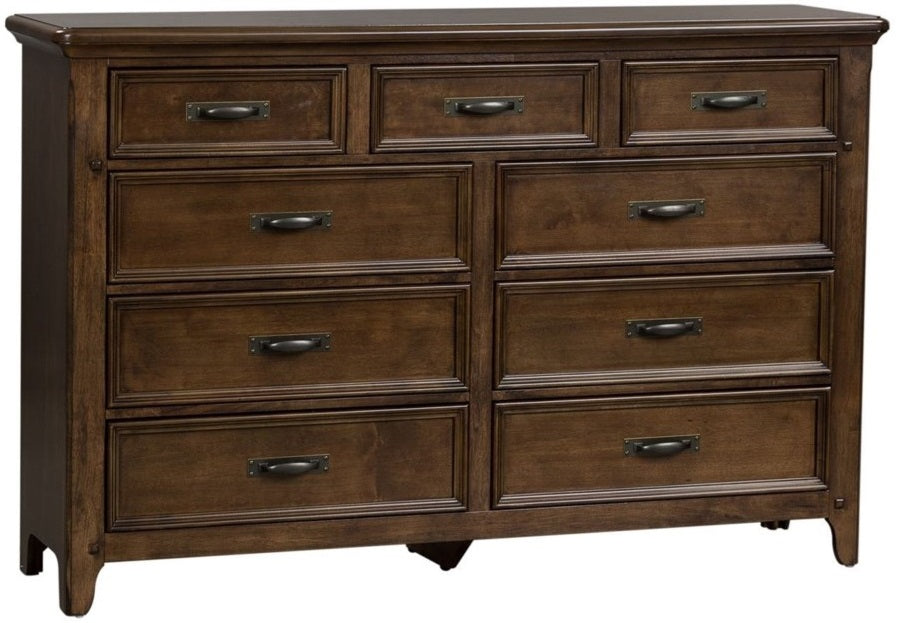 Liberty Furniture Saddlebrook 9 Drawer Dresser in Tobacco Brown