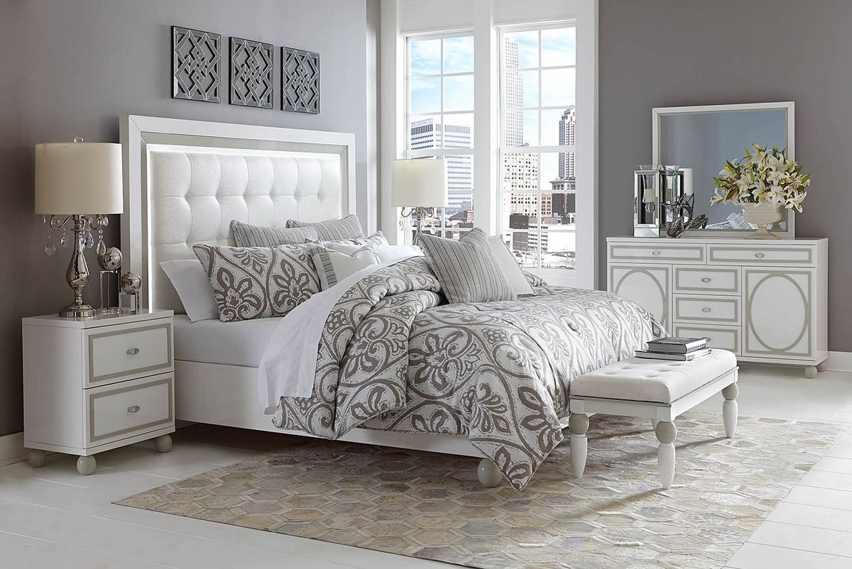 AICO Sky Tower Bedside Bench in White Cloud - Luxury Home Furniture (MI)